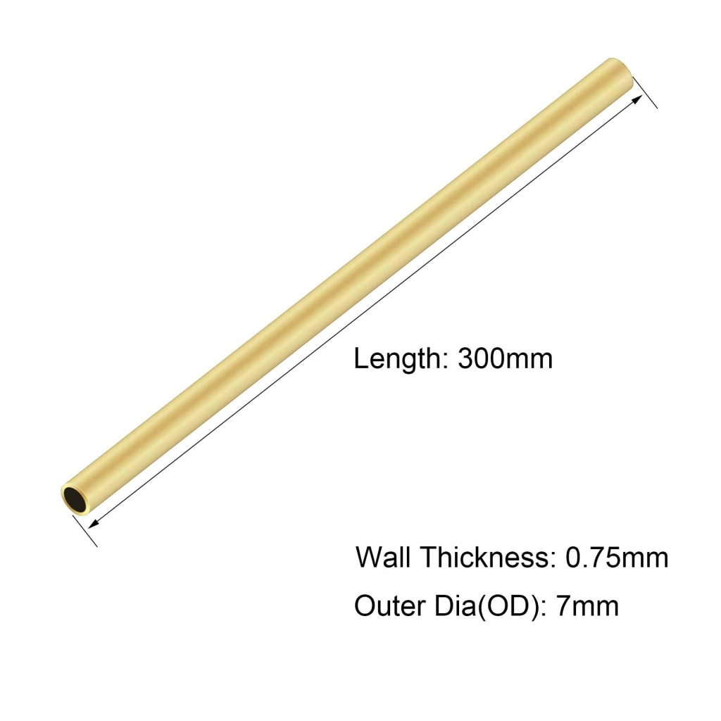 Tubi in ottone, 7 mm x 0,75 mm x 300 mm, 3 pezzi, senza saldature