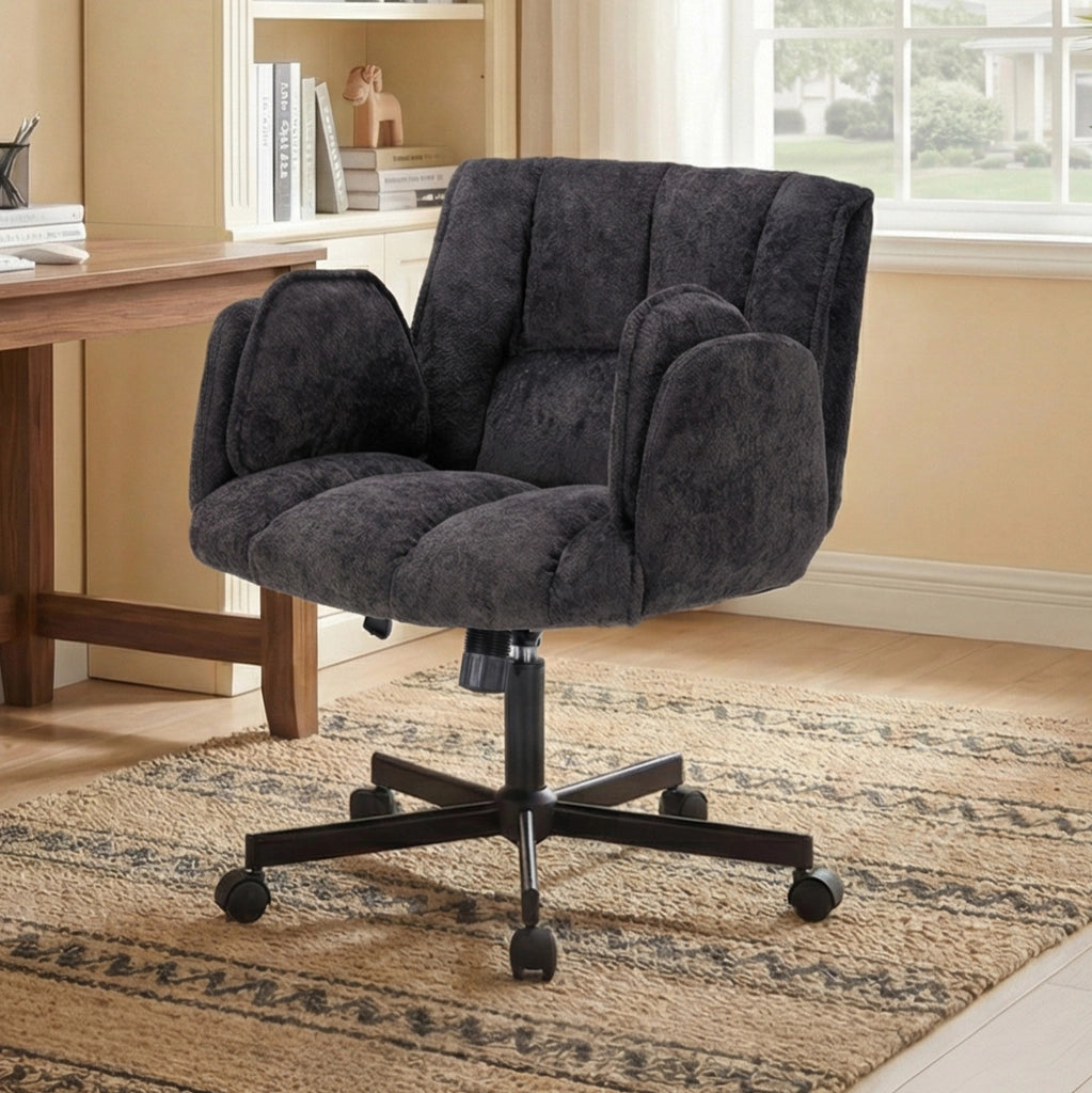 Sedia ufficio ergonomica 71x68x97 cm in tessuto nero, braccioli pieghevoli e ruote