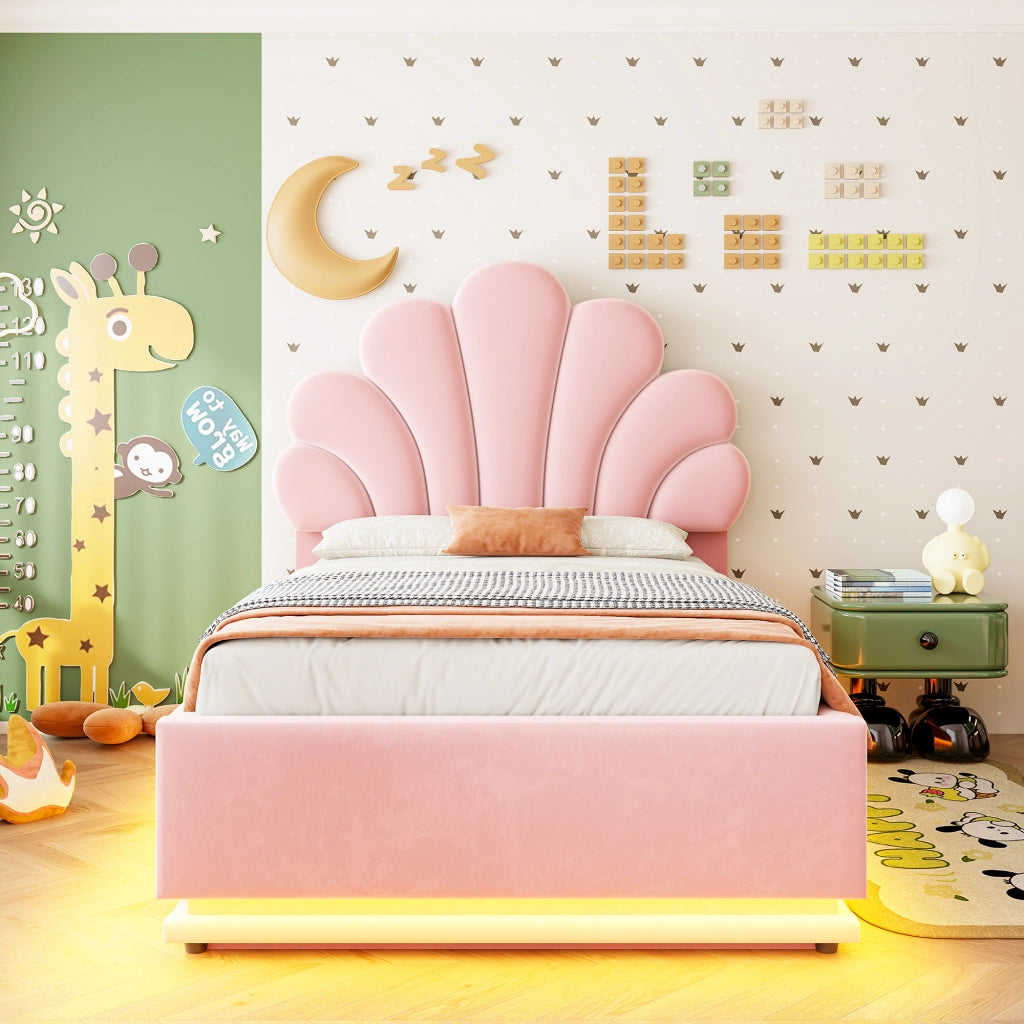 Letto singolo contenitore 90x200 cm in velluto rosa