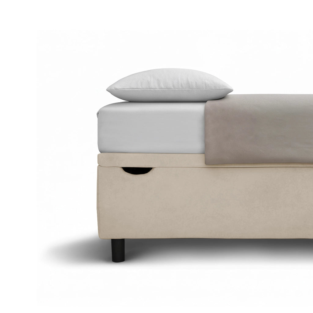 Letto 1 Piazza e Mezza Contenitore Imbottito 120x200 cm Microfibra Sabbia Boxmax Testata Flat