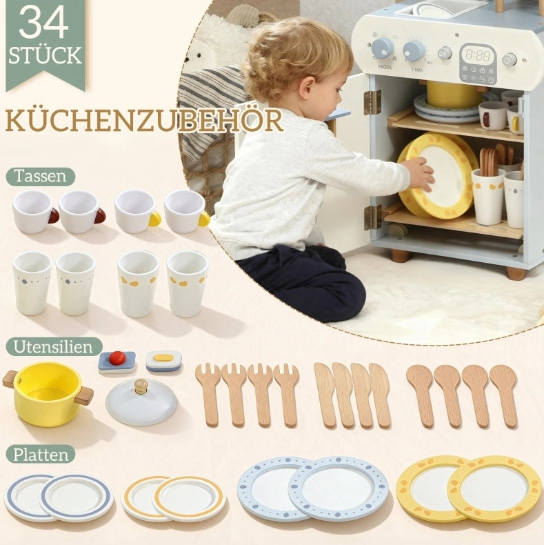 Cucina giocattolo con lavello e 32 accessori, blu