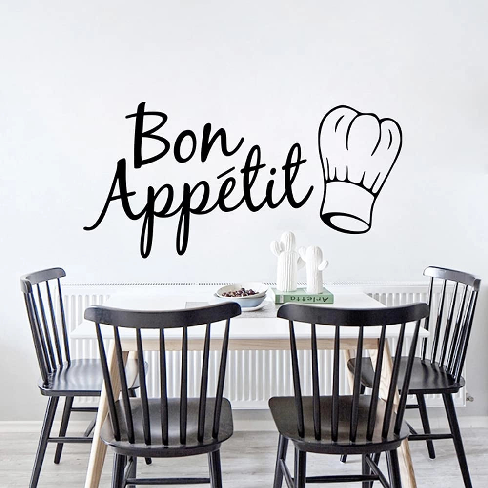 Adesivo in vinile per parete, scritta "Bon Appétit", 60 x 30 cm, nero, finitura opaca