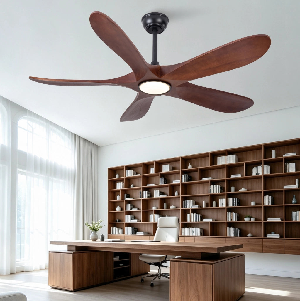 Ventilatore da soffitto con luce e telecomando in legno massello