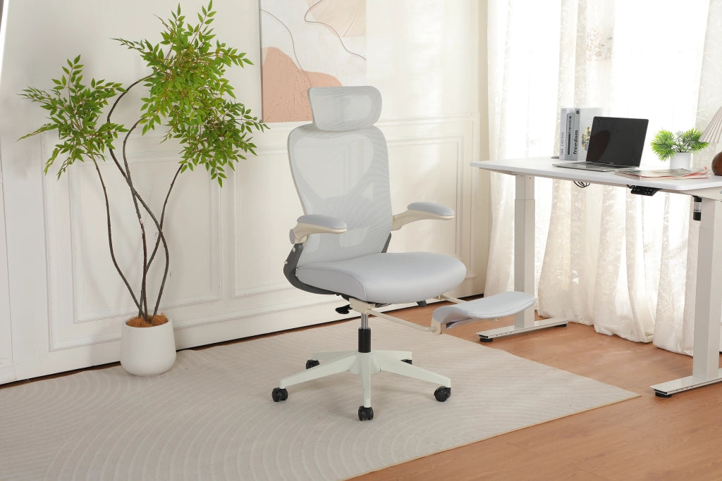 Sedia da ufficio pieghevole con poggiatesta 3D e supporto lombare regolabile; in rete e schiuma; 65x61x40;5 cm; grigia