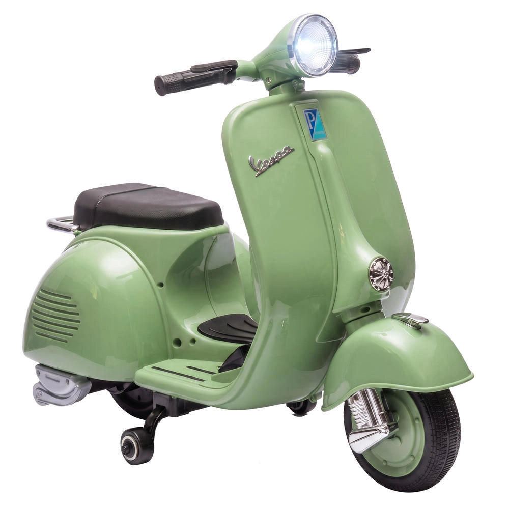 Vespa Moto Elettrica per Bambini 6V con Batteria al Litio Rotelle Rimovibili e Luci Verde