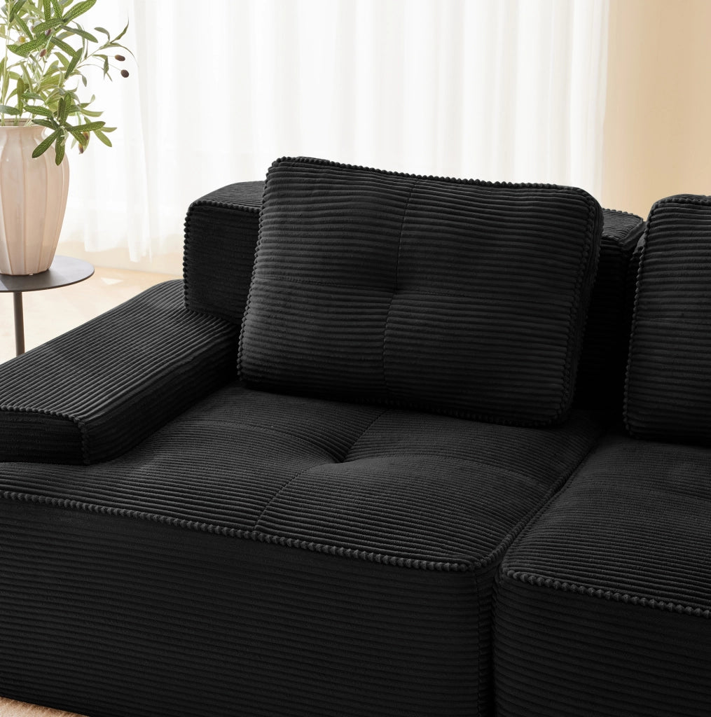 DIVANO angolare modulare 206x206 cm in velluto a coste nero