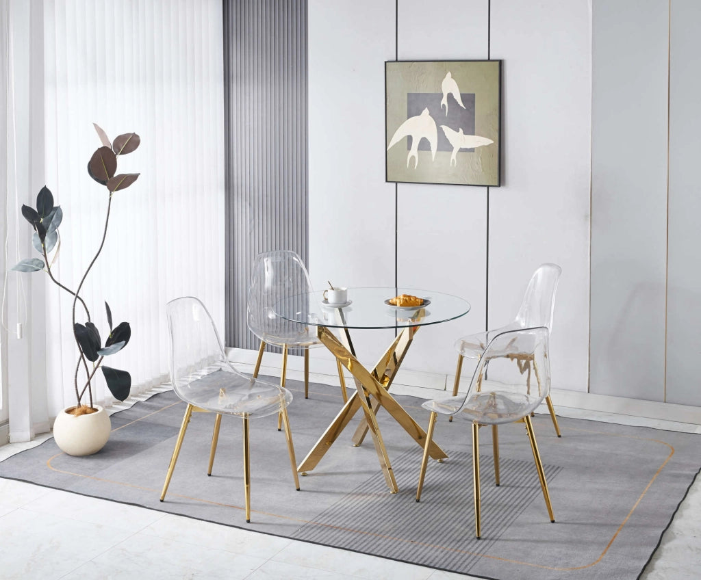 Set da pranzo 5 pezzi con tavolo e 4 sedie in velluto e gambe dorate