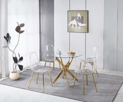 Set da pranzo 5 pezzi con tavolo e 4 sedie in velluto e gambe dorate