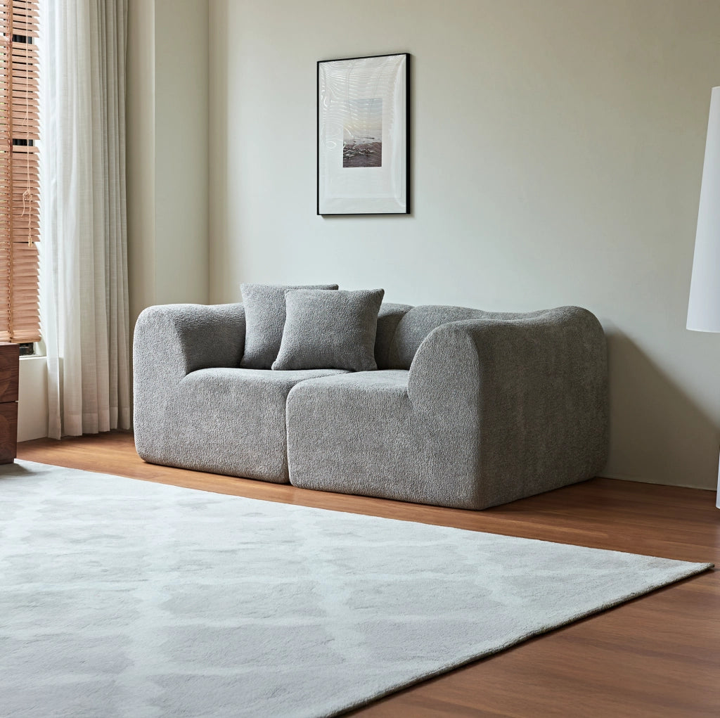 Divano 2 posti in velluto grigio con 2 cuscini, 193 cm
