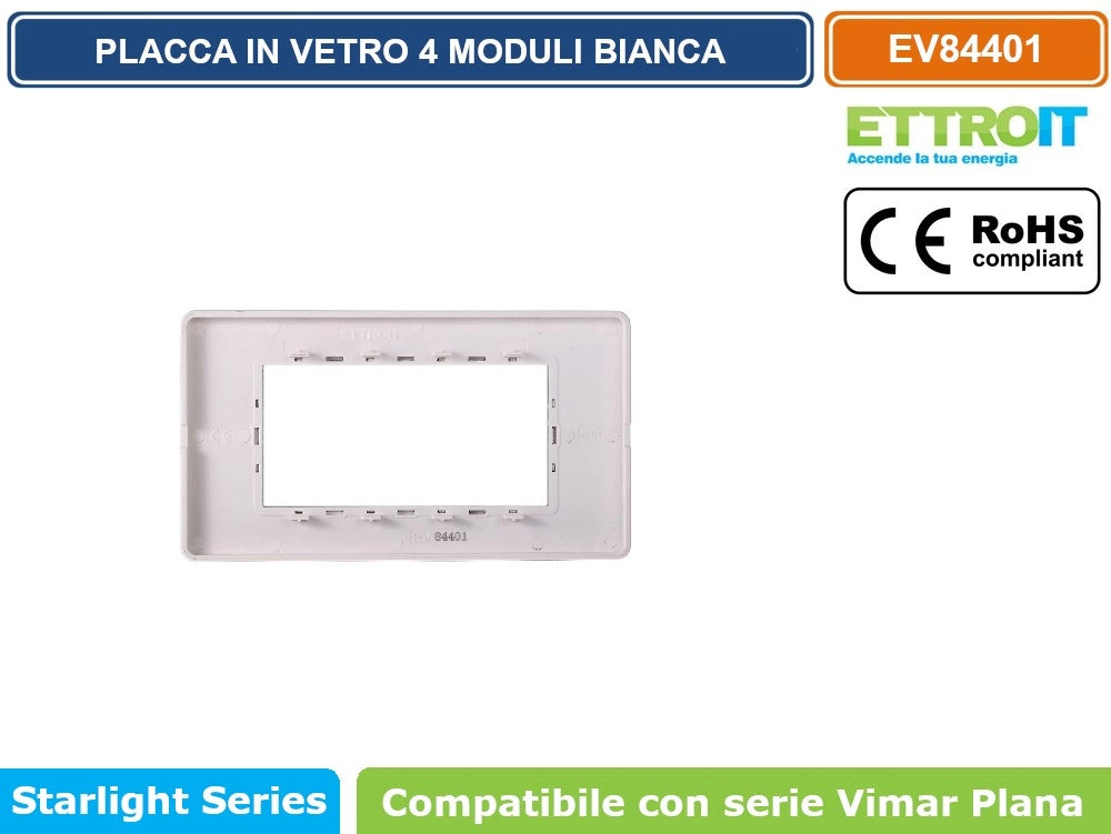 ETTROIT PLACCA IN VETRO COLORE BIANCO COMPATIBILE CON SERIE VIMAR PLANA - Numero Moduli:3 Moduli