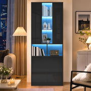 Vetrina alta 70 x 35 x 180 cm in MDF e truciolare nera, LED via app
