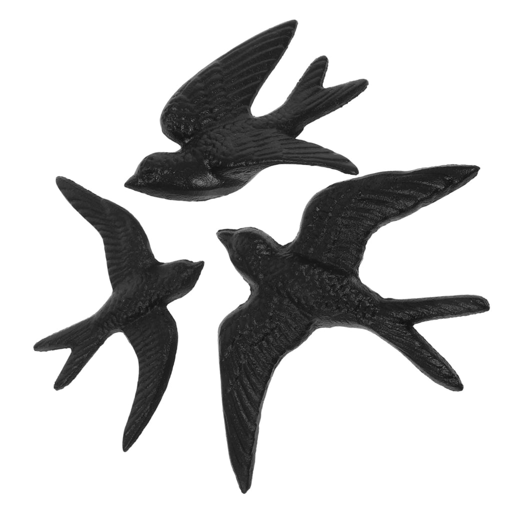 Set di 3 decorazioni murali a forma di uccello in ghisa, stile retrò, 17,5 cm