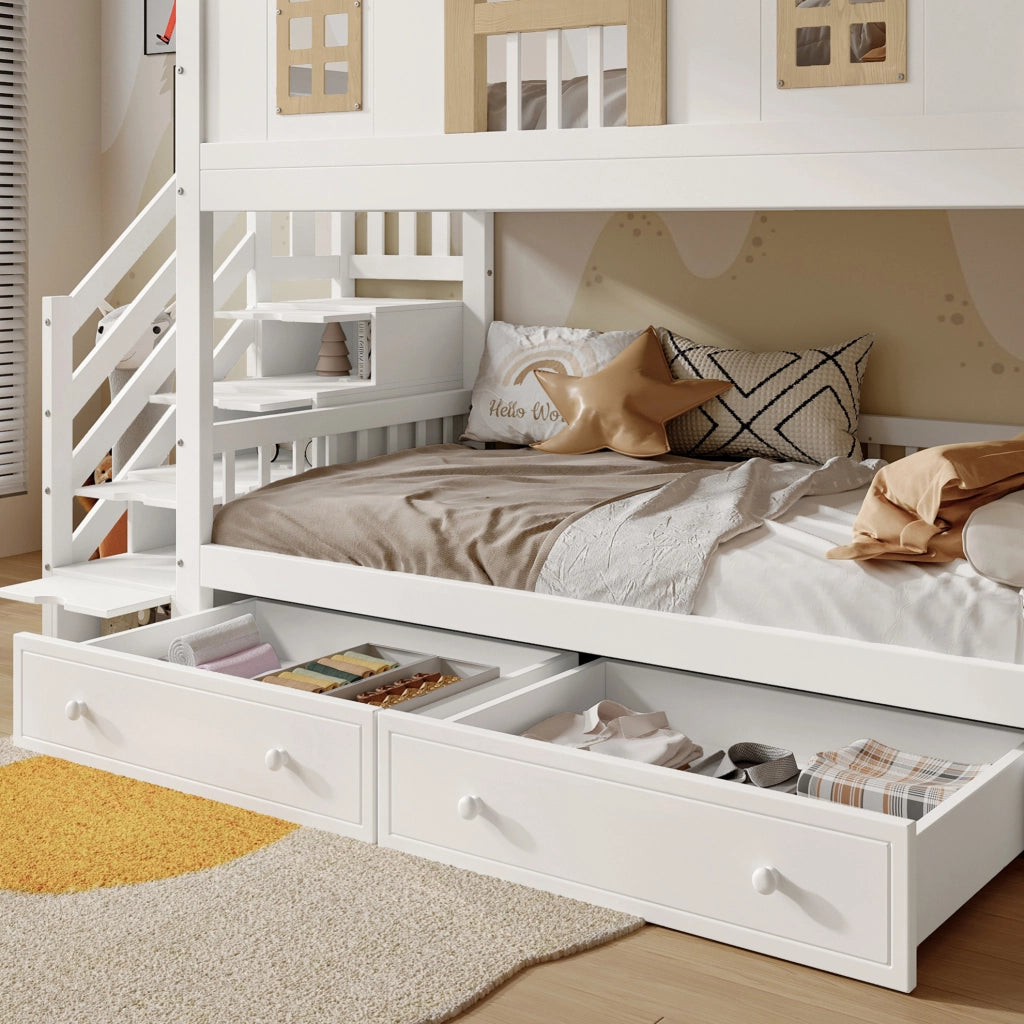 Letto a castello bambini 90x200 cm con scala contenitore