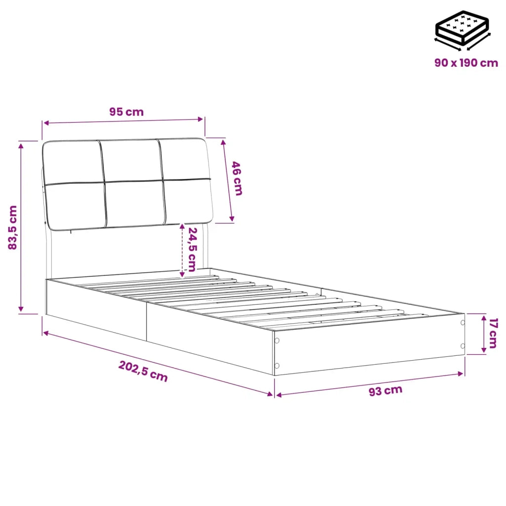 Letto singolo con testiera Legno vecchio e grigio scuro 8003147