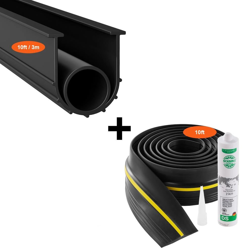Set Guarnizione Soglia Porta Garage 3,04 m a U con O-Ring in PVC Nero Resistente alle Intemperie per Fai da Te