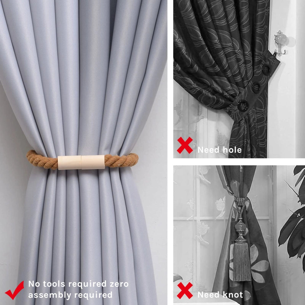 4 supporti magnetici per tende in legno, stile rustico
