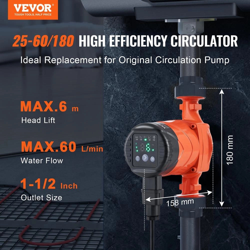 Pompa di Circolazione Acqua Calda 220V 45W LPS25-6BP-180 in Ghisa, Prevalenza 6m Portata 60L/min per Riscaldamento Domestico