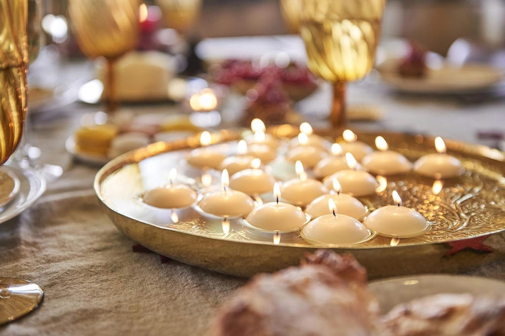 Candele galleggianti, 30 pezzi, rosso/bianco, candele a forma di tazza