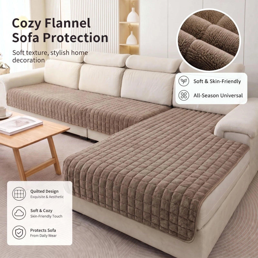 Set di 2 copridivano in flanella, antiscivolo, a forma di L, color marrone scuro