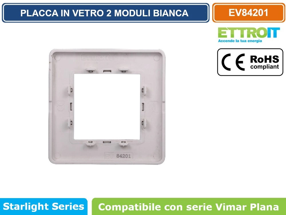 ETTROIT PLACCA IN VETRO COLORE BIANCO COMPATIBILE CON SERIE VIMAR PLANA - Numero Moduli:3 Moduli