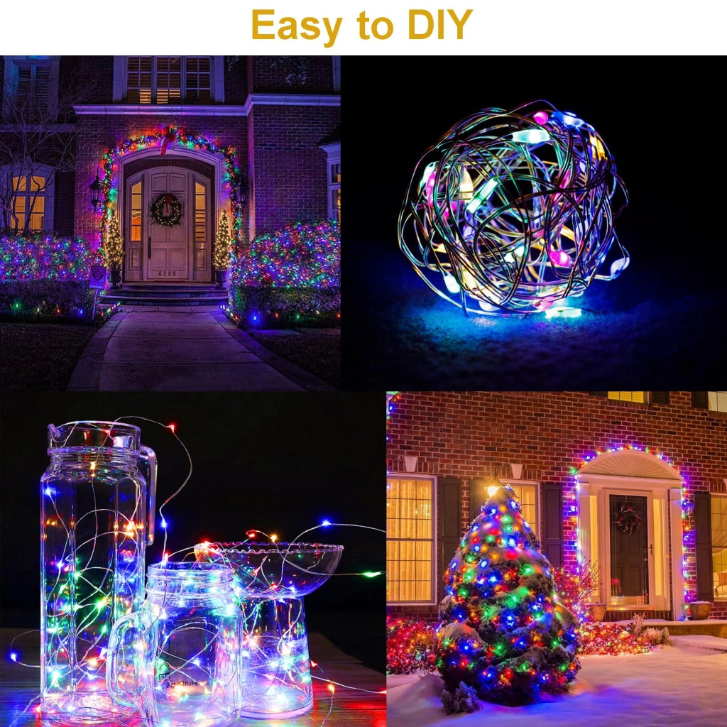 Catena luminosa solare, set da 4, 40 metri, 400 LED, 8 modalità, impermeabile