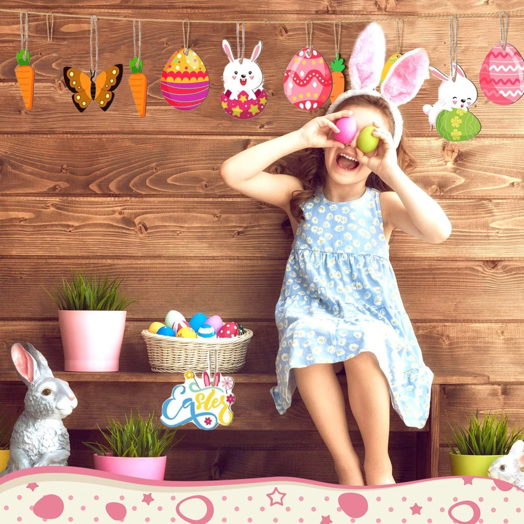 24 uova di legno per Pasqua, da appendere – decorazioni colorate per la primavera e Pasqua