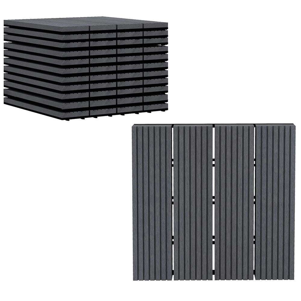 Set 11 Piastrelle da Giardino ad Incastro in HDPE 30x30x2.2 cm Pavimento per Esterni Antiscivolo Grigio