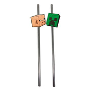 2 cannucce con decorazioni in silicone, in acciaio inossidabile, lunghezza 21 cm (tema Minecraft)
