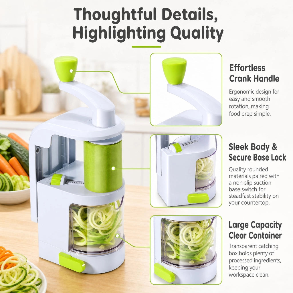 Spirale per verdure 4-in-1, manuale, privo di BPA, in acciaio inossidabile