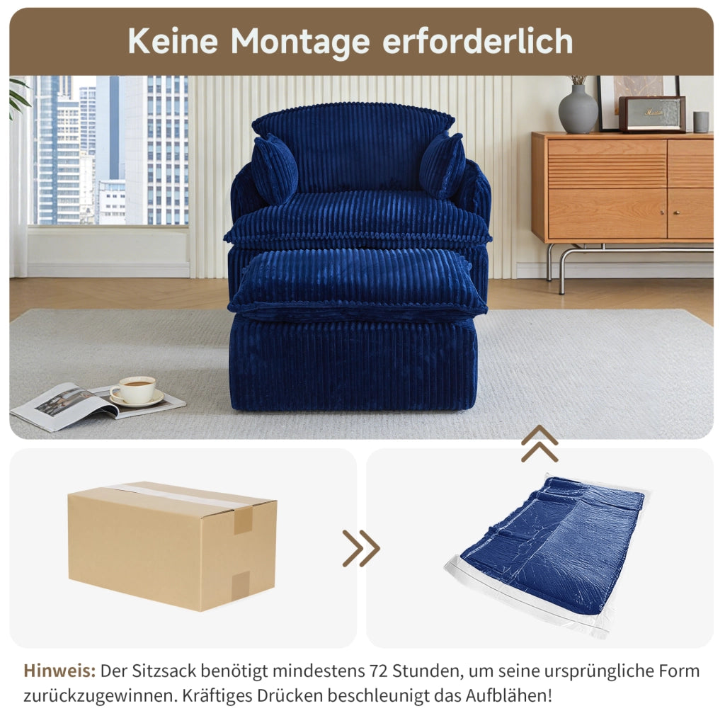POLTRONA compressa con pouf, 115x89x77 cm, rivestimento blu