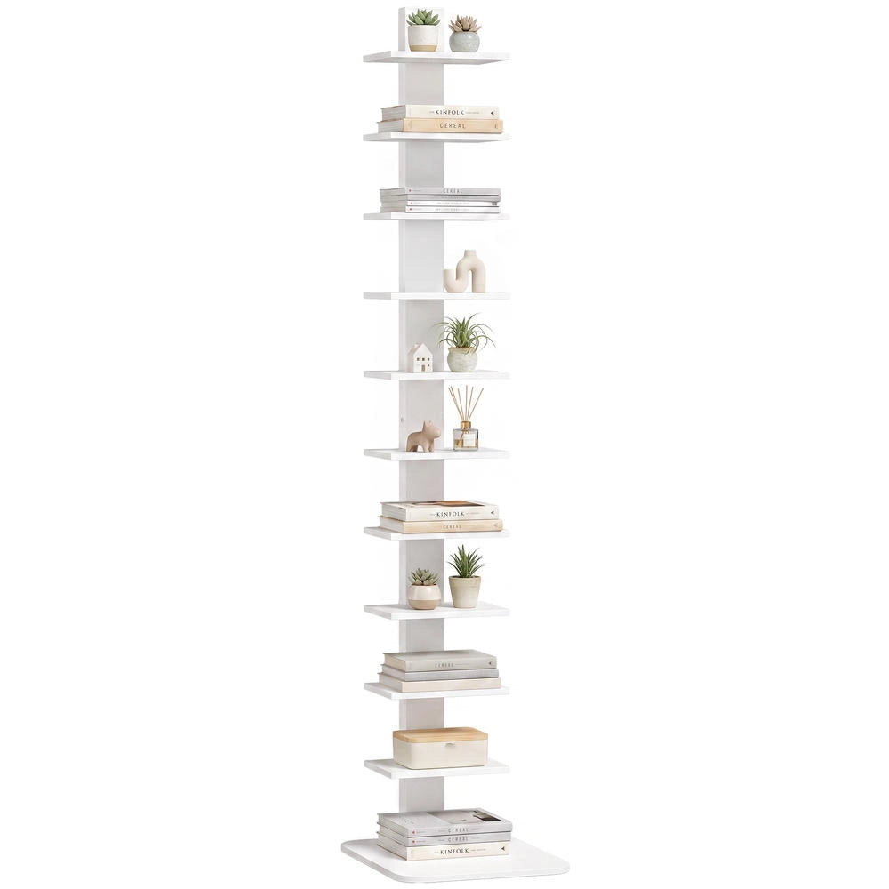 Libreria a Torre con 11 Ripiani, Scaffale Verticale Alto e Stretto Salvaspazio per Casa e Ufficio, Bianco
