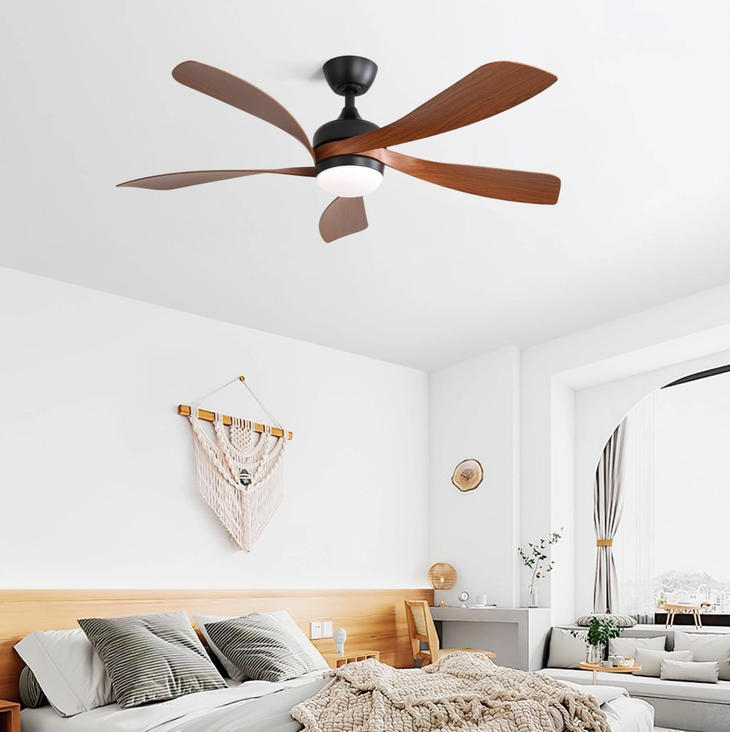 Ventilatore da soffitto 132 cm con LED 18 W, telecomando e 5 pale in ABS nero
