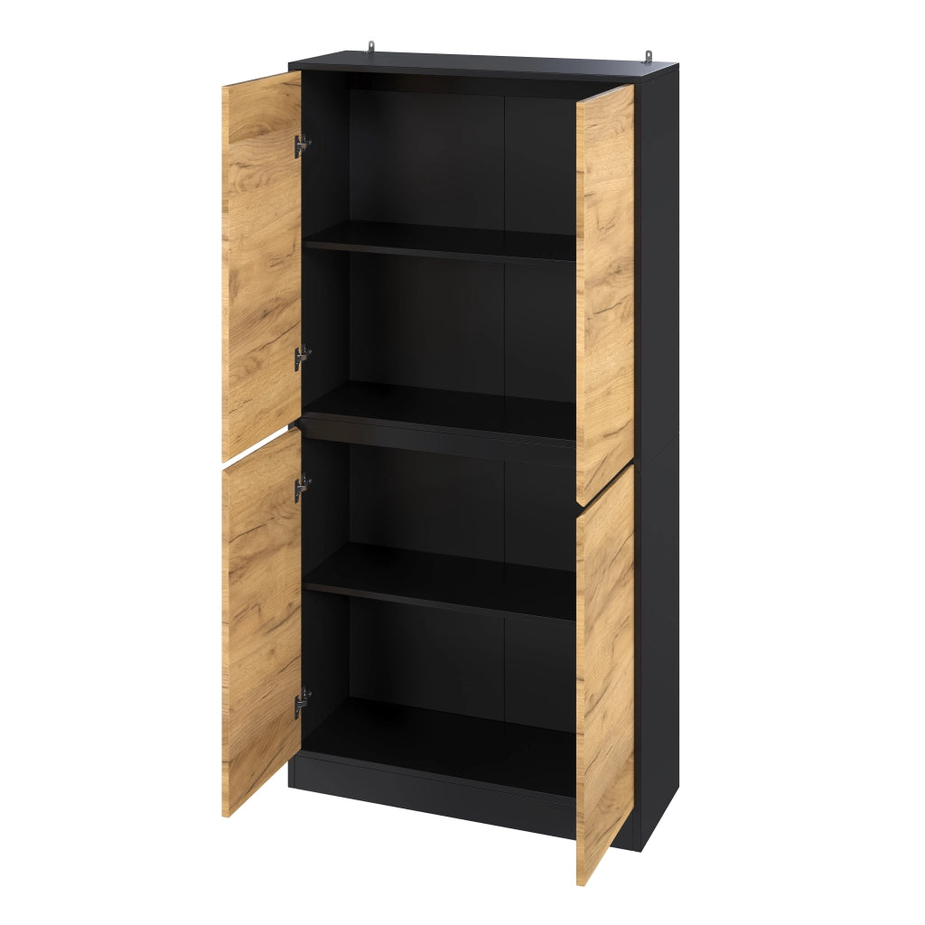 Armadio alto con ante e 2 ripiani regolabili per ufficio 80x35x180 cm nero rovere