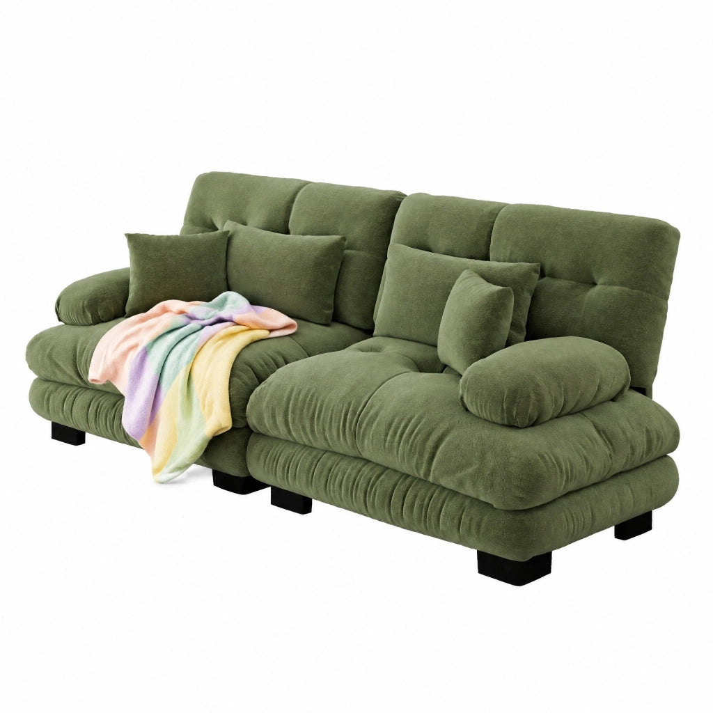 DIVANO Modulare in Chenille Verde con cuscini decorativi e lombari