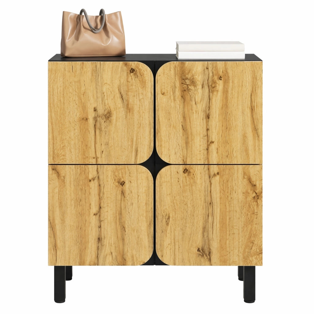 Scarpiera in MDF 80x38;5x95 cm con ripiani regolabili e ante soft-close; naturale e nero