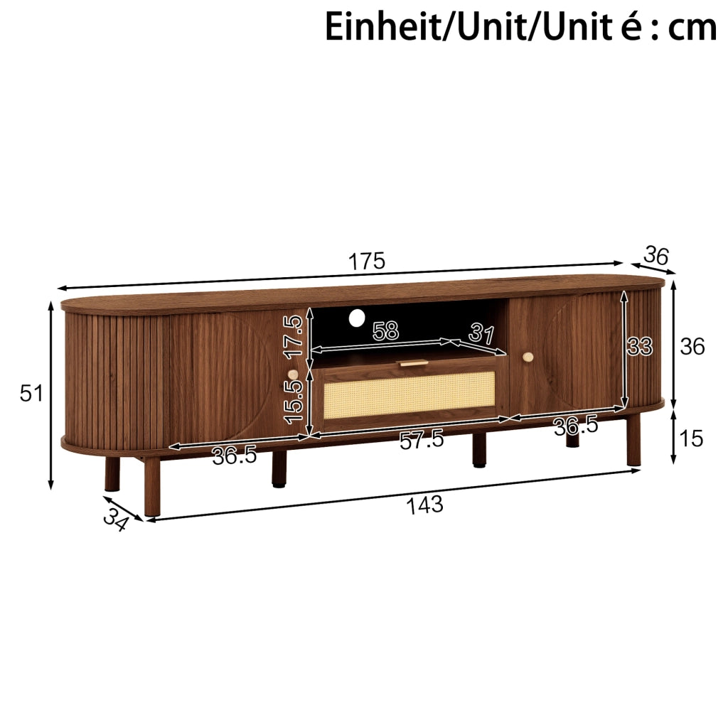 Mobile TV 175x36x51 cm in MDF noce con vano contenitore e nicchia aperta
