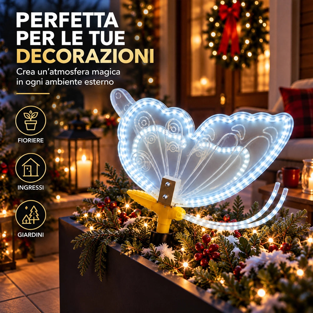Farfalla Natalizia Bianco Freddo 204 LED Addobbo Natalizio Decorazione 39x32 cm