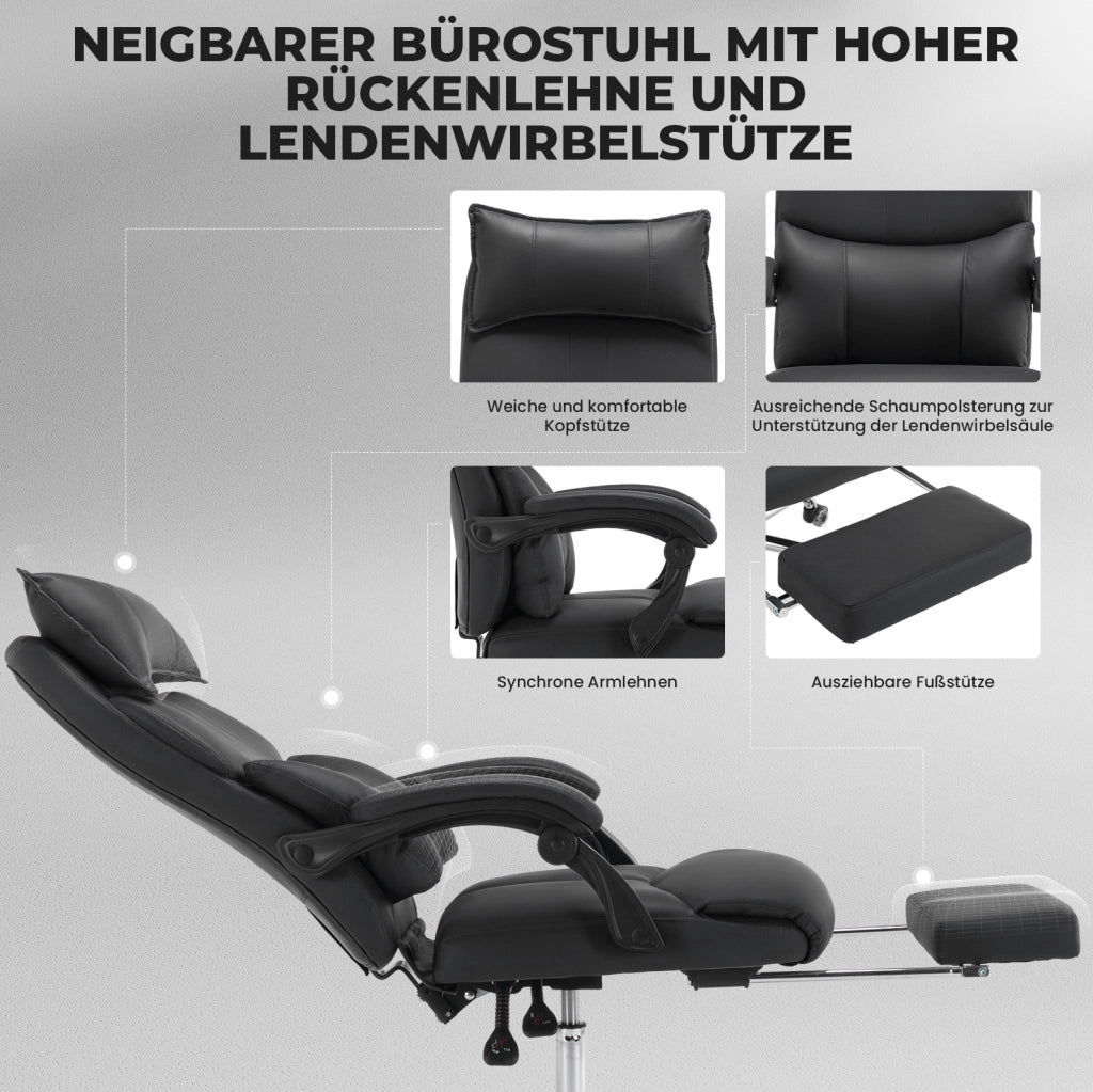 Sedia da ufficio ergonomica 65x48x120 cm in tessuto nero, regolabile e girevole