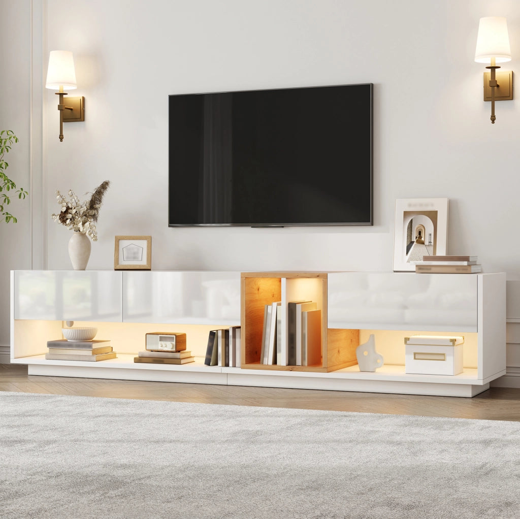 Mobile TV bianco lucido 190 cm con illuminazione regolabile