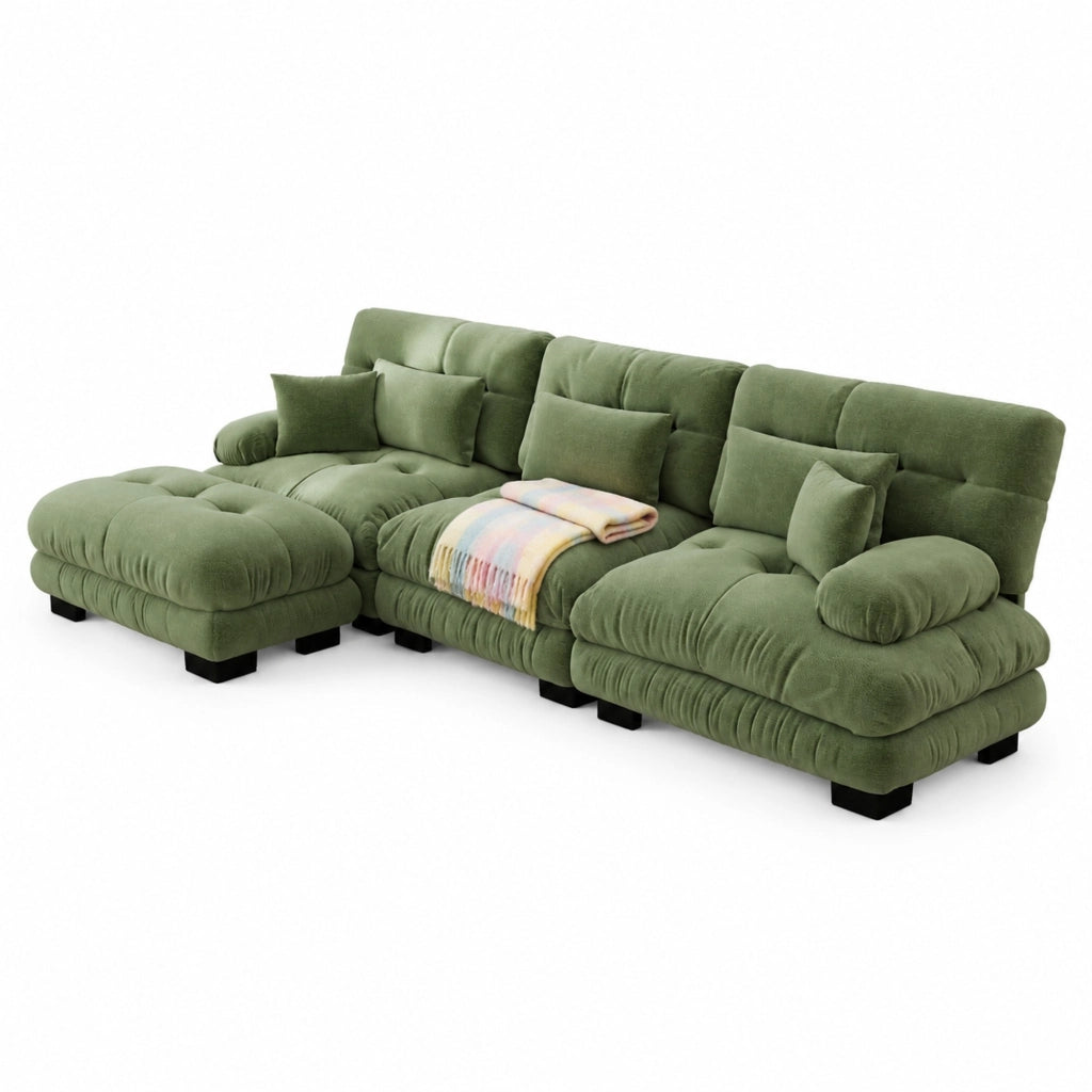 DIVANO Modulare in ciniglia verde con pouf mobili