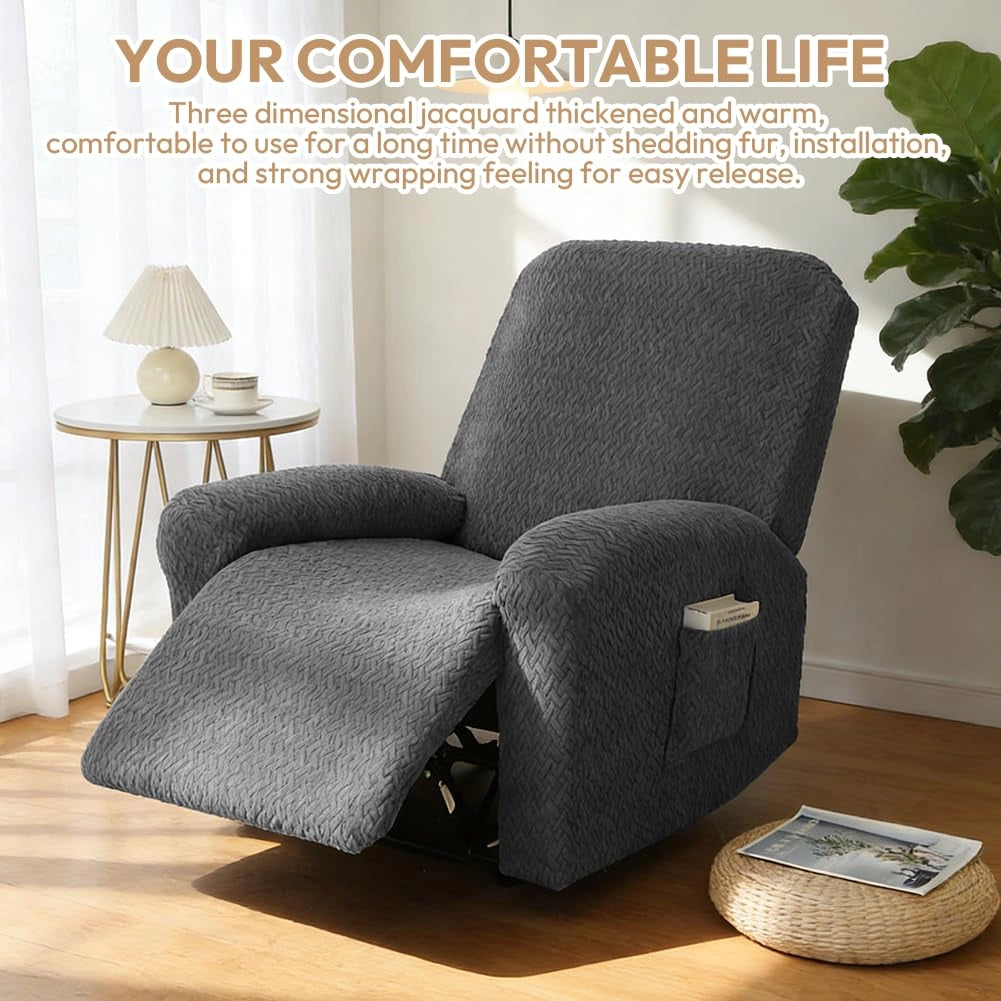 Copripoltrona elasticizzato, set da 4 pezzi, colore grigio scuro, per poltrone relax