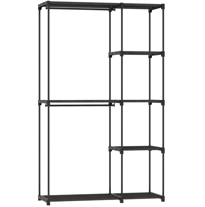 Armadio guardaroba 111 x 43 x 185 cm in acciaio nero, 2 barre e 6 ripiani