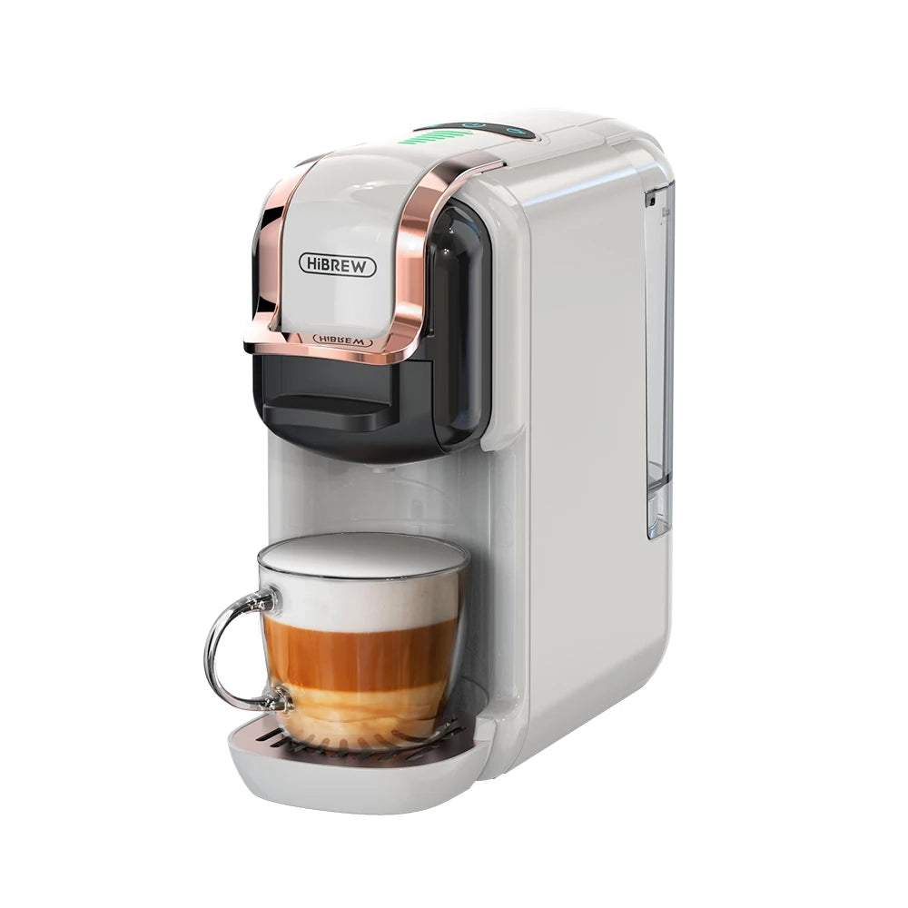Macchina caffè espresso H2B HiBREW;Bianco， 5 in 1 calda/fredda 19Bar; compatibile capsule Nespresso;Dolce Gusto;Kcup;ESE e polvere di caffè
