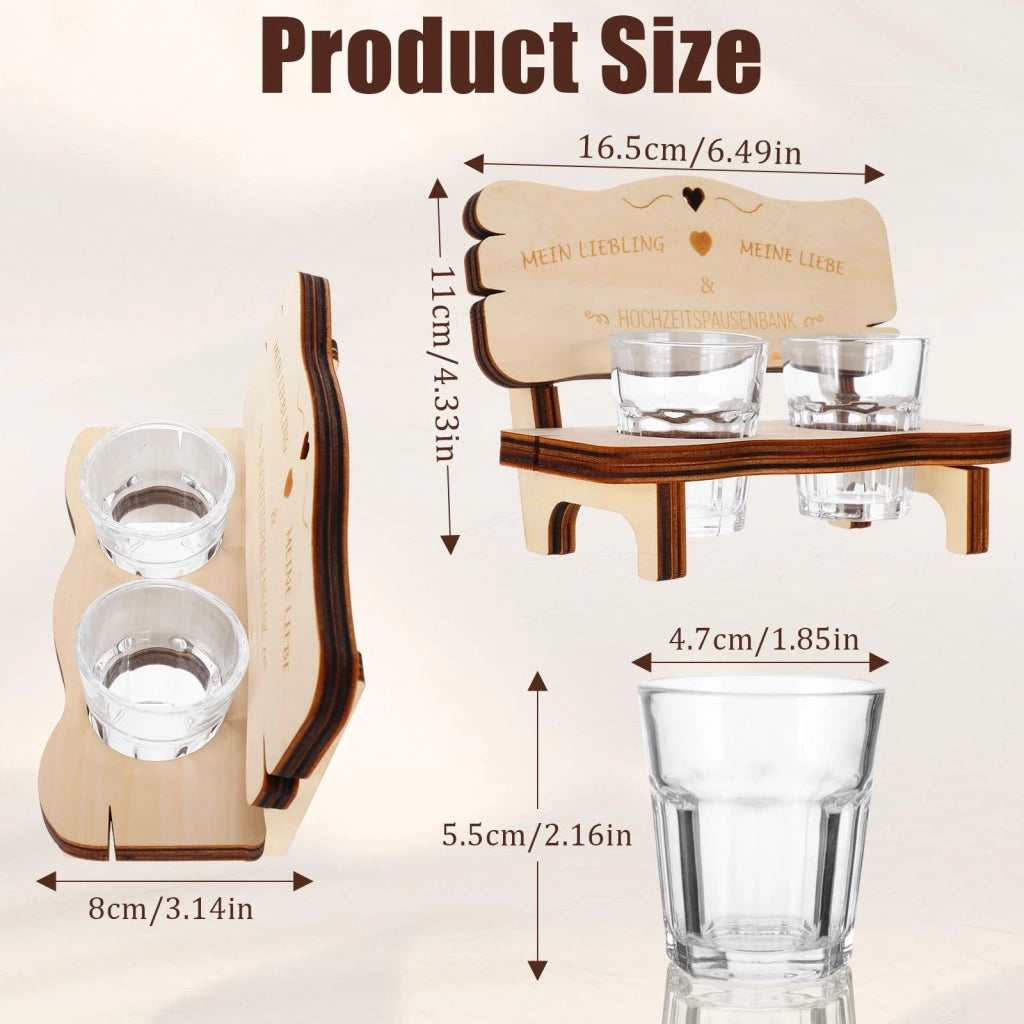 Set da toast con 2 bicchieri e base in legno, design classico, trasparente