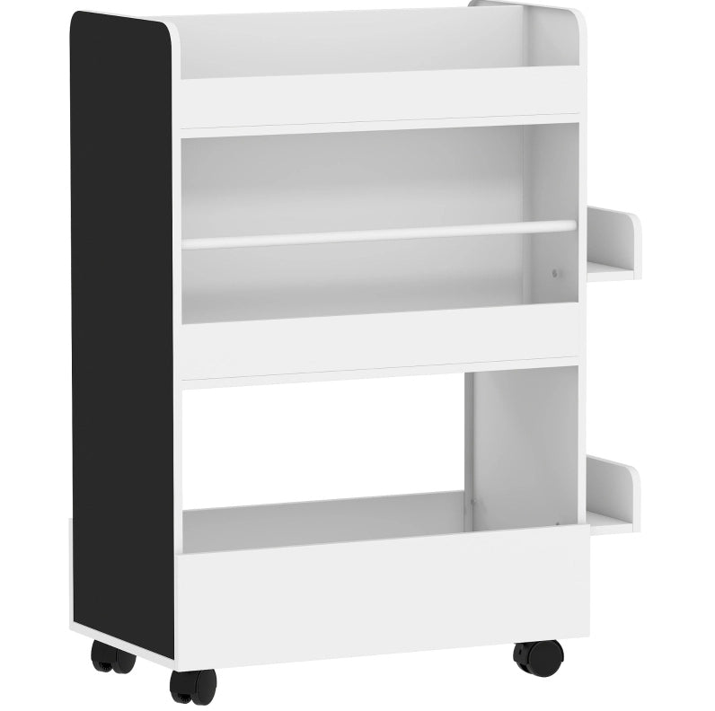Libreria per bambini 66,5x32,5x86,5 cm in MDF bianco con lavagna e ruote