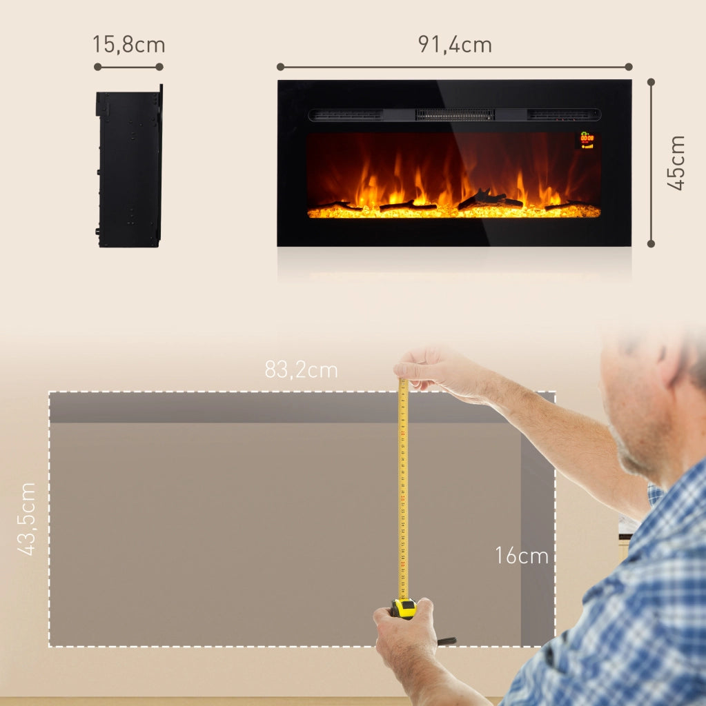 Camino elettrico nero 1800 W con telecomando e timer