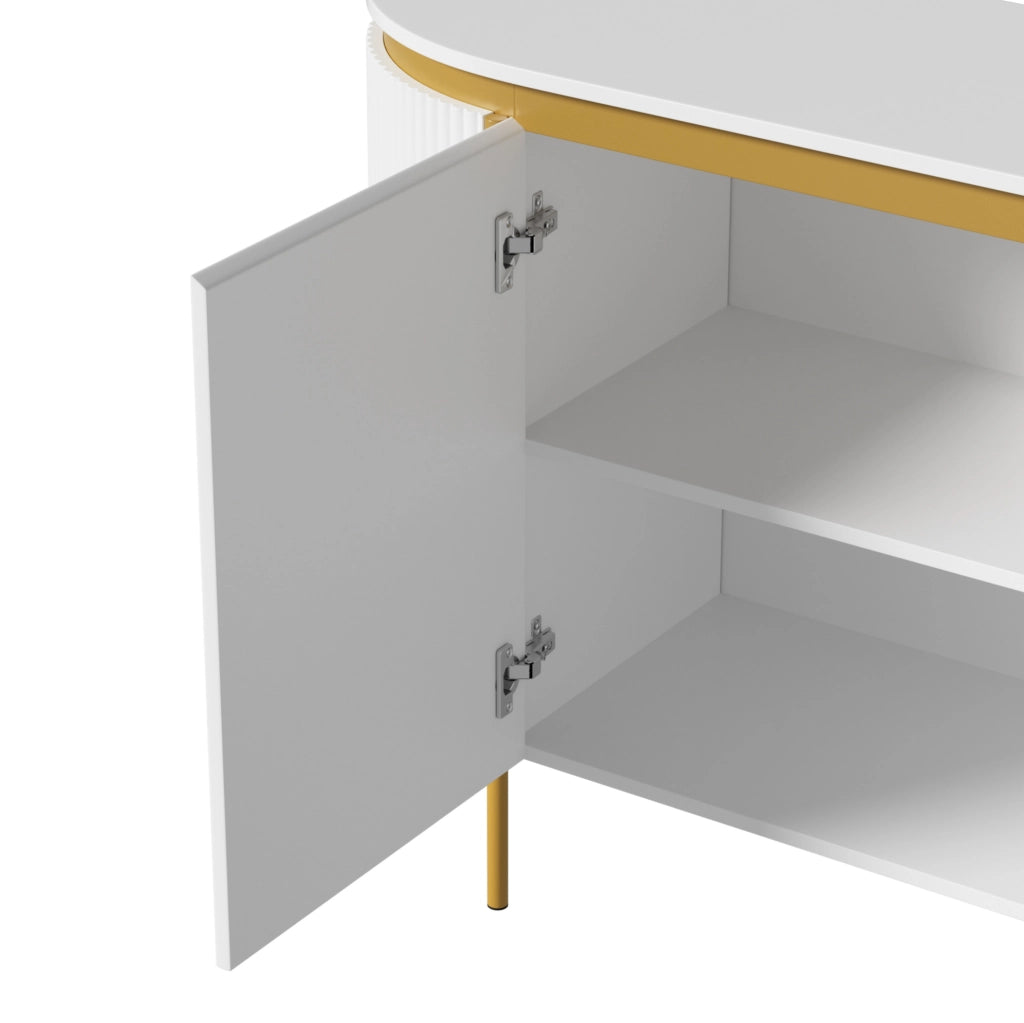 Credenza ovale bianca in MDF con 4 ante e passacavi