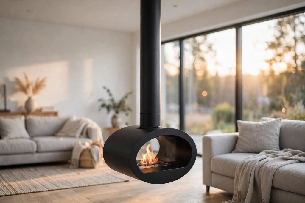 Camino a Bioetanolo da Soffitto 60x40x190 cm Karlsen Cervinia Nero