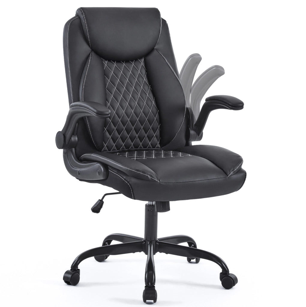 Sedia da ufficio ergonomica nera in similpelle con braccioli