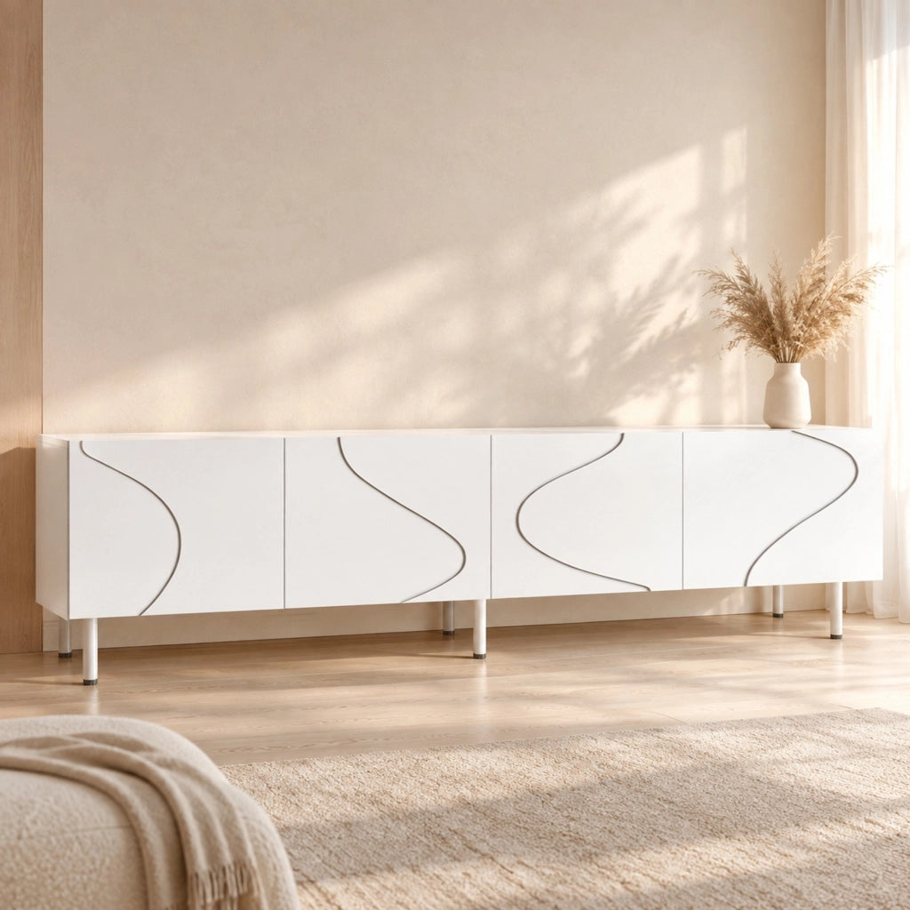 Mobile TV 170 x 35 x 50 cm bianco in MDF e truciolare, 4 ante